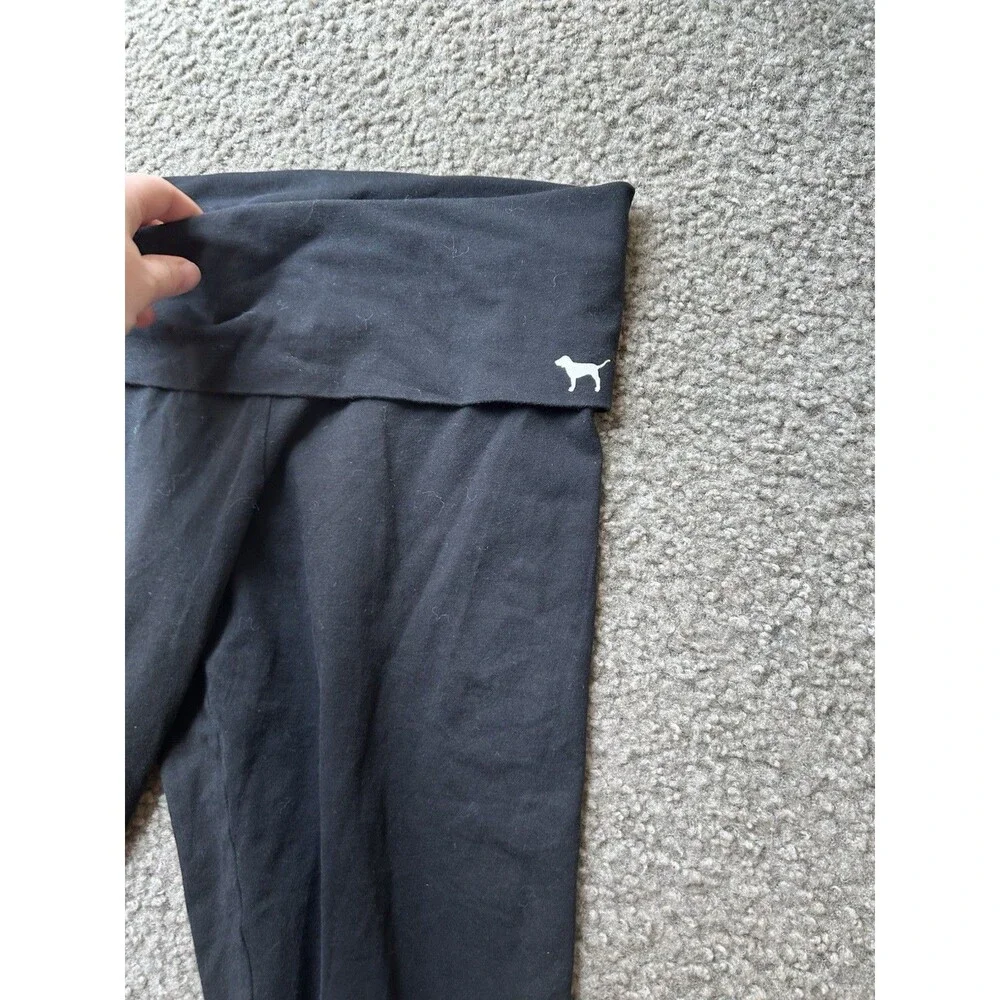 Y2K Victoria's Secret PINK Vintage MED Black Foldover Yoga Pants Skinny - Picture 2 of 4
